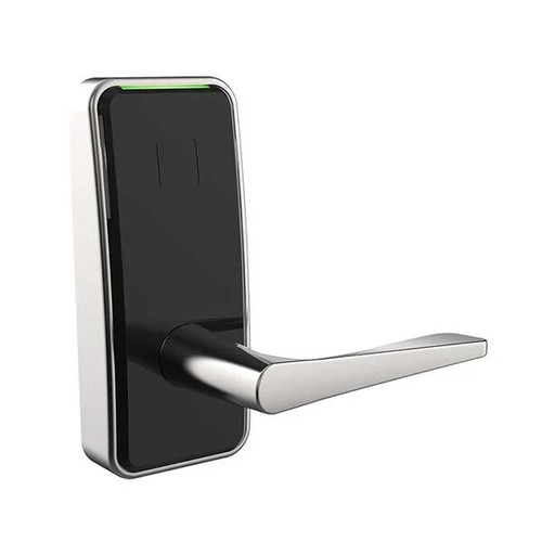 Dormakaba MN002ETCBTCB1100L Saffire LX-I RFID Interconnect Lockset; 3-Hour Fire Rated; Troy Lever; BLE; ELO; LH/RHR; 5-1/2" CTC; 2-3/4" SC Backset; T Strike; Satin Chrome/Black Facia Finish