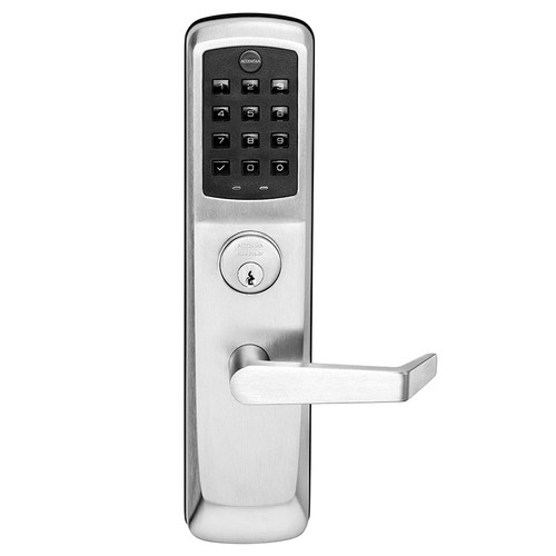 ACCENTRA AU-NTT613-NR 626 Grade 1 nexTouch Generation 3 Rim Exit with Pushbutton Keypad, No Deadbolt With Cylinder Override, Conventional Cylinder, PARA Keyway, Augusta Lever, Satin Chrome Finish, Non-Handed