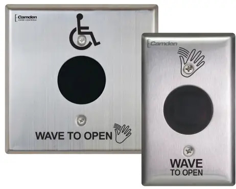 Camden Door Controls CM-336-42SL1 Battery Powered Switch Wireless Stainless Steel Single Gang Wheelchair Symbol, Hand Icon