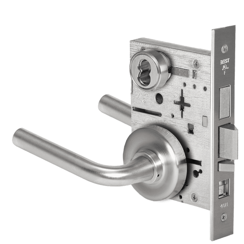 BEST 45H7AB12R626 Grade 1 Office Mortise Lock, 12 Lever, R Rose, SFIC Housing Less Core, Satin Chrome Finish, Field Reversible