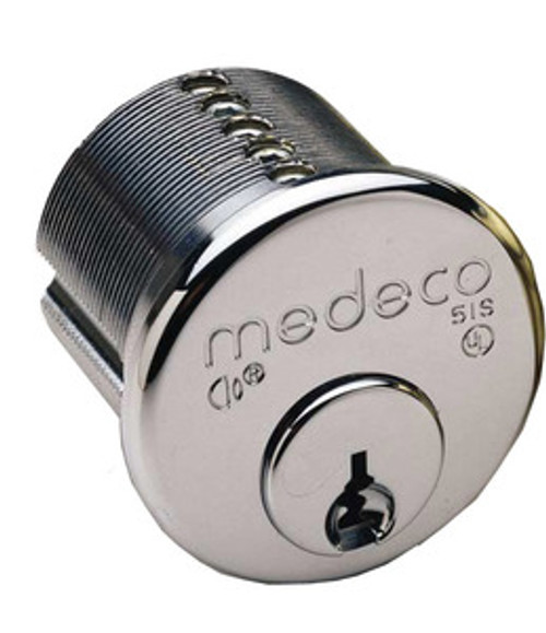 Medeco mortise cylinder, 6 pin, 1-1/8", Satin chrome