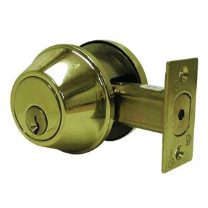 General Lock Single Cylinder Deadlock, US3 Polished Brass Finish, 6-Way Adjustable Latch, Schlage C Keyway, Grade 2