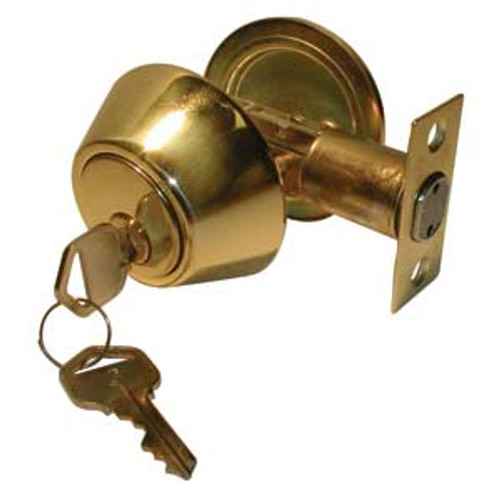 General Lock Single Cylinder Deadlock, US3 Polished Brass Finish, Kwikset Keyway, Adjustable Bolt, Grade 3