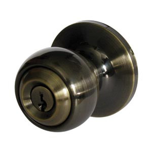 General Lock Entry Lock, P Knob Design, US5 Antique Brass Finish, Kwikset Keyway, 6-Way Latch, Grade 3