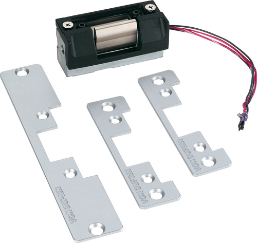 Von Duprin 5100-3FP SP28 Electric Strike for Cylindrical Locks with 3 Faceplates in Sprayed Aluminum Von Duprin 5100-3FP SP28 Electric Strike for Cylindrical Locks with 3 Faceplates in Sprayed Aluminum