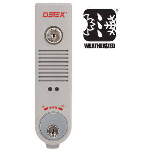 DETEX EAX-300W WEATHERIZED BATTERY POWERED DOOR PROPPED ALARM - Standard Alarm Resetting Detex EAX-300W GRAY Door Prop Alarm, Surface Mount, Battery Powered, Weatherized, Gray Finish