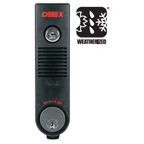 Detex EAX-500W BLACK Exit Alarm, Surface Mount, Battery Powered, Weatherized, Black Finish Detex EAX-500W BLACK Exit Alarm, Surface Mount, Battery Powered, Weatherized, Black Finish