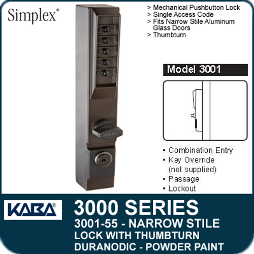 Simplex 3001-55-41 Narrow Stile Pushbutton Lock with Thumbturn with Key Override in Duranodic Simplex 3001-55-41 Narrow Stile Pushbutton Lock with Thumbturn with Key Override in Duranodic
