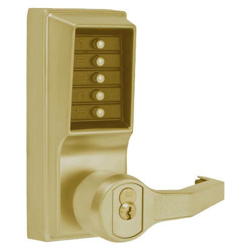 Dormakaba LL1041M-05-41 Pushbutton Lever Lock Prepped For Medeco Core Override in Antique Brass Dormakaba LL1041M-05-41 Pushbutton Lever Lock Prepped For Medeco Core Override in Antique Brass