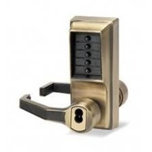 Dormakaba Simplex LR1021S-05-41 Pushbutton Lever Lock with Schlage Core Override in Antique Brass Dormakaba LR1021S-05-41 Pushbutton Lever Lock Prepped For Schlage Core Override in Antique Brass