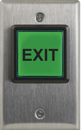 Dortronics 5215-SPBxE3 Illuminated Square Green Push Button (Exit)