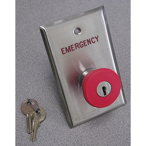 Dortronics D5211-MP23/KRxLxE2 Maintained Key Reset Latching Action 1-9/16" Red Button Double Gang Plate w/ Bicolor LED (Panic)