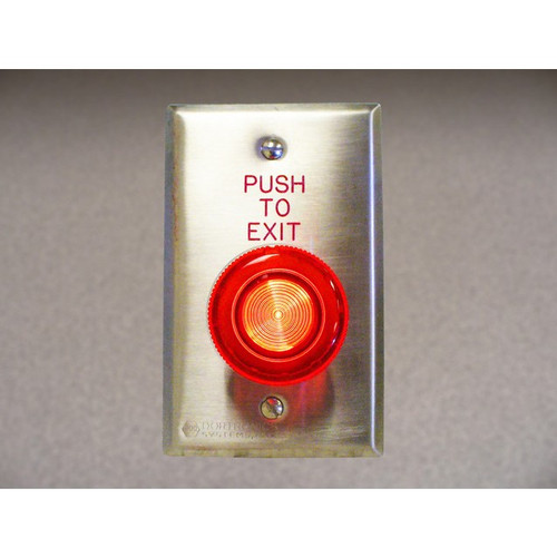 Dortronics WR5211-LMP23/RxE1 Illuminated Momentary Action 1-9/16" Red Button Weather Resistant Single Gang Plate (Push To Exit) Dortronics WR5211-LMP23/RxE1 Illuminated Momentary Action 1-9/16" Red Button Weather Resistant Single Gang Plate (Push To Exit)