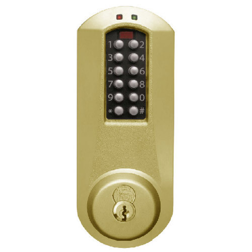 Eplex E5031MWK-606-41 Pushbutton Cylindrical Knob Lock with Medeco Core Override in Satin Brass
