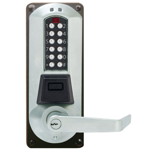 Eplex E5086MWL-625-41 Electronic Pushbutton Lever Lock with Medeco Core Override Mortise Lock in Bright Chrome