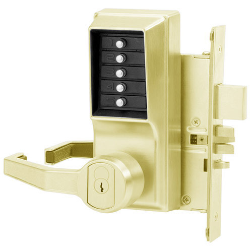 Dormakaba L8148R-03-41 Pushbutton Mortise Lock with Lever Sargent Core override in Bright Brass Dormakaba L8148R-03-41 Pushbutton Mortise Lock with Lever Sargent Core override in Bright Brass