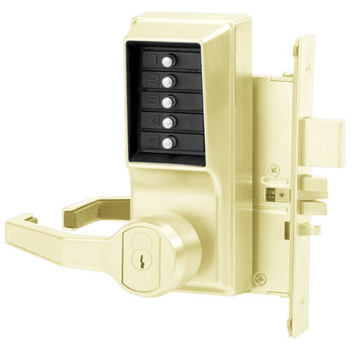 Dormakaba L8148R-05-41 Pushbutton Mortise Lock with Lever Sargent Core override in Antique Brass