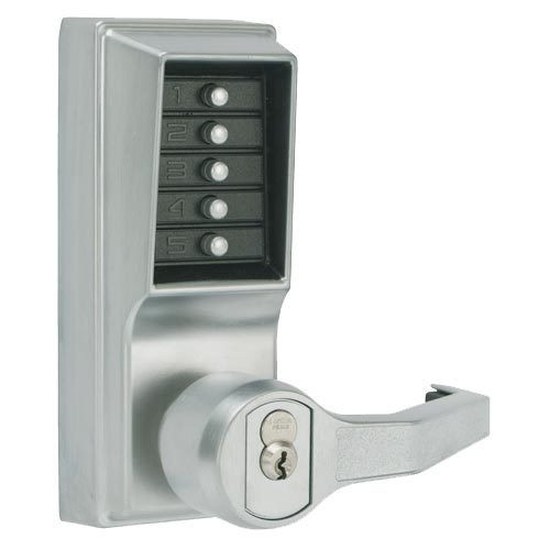 Dormakaba LL1041S-026-41 Pushbutton Lever Lock Prepped For Schlage Core Override in Bright Chrome Dormakaba LL1041S-026-41 Pushbutton Lever Lock Prepped For Schlage Core Override in Bright Chrome