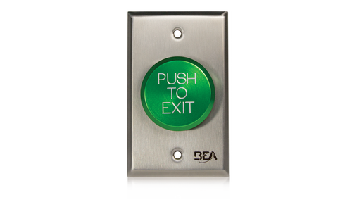 BEA Access Control 10ACPBDA11 — BEA Pushbutton Pneumatic Push Button, Jamb plate, oversized 1 5/8 In. Green button, "Push to Exit" text, 2.5 AMP 12 to 24 V AC/DC BEA Access Control 10ACPBDA11 — BEA Pushbutton Pneumatic Push Button, Jamb plate, oversized 1 5/8 In. Green button, "Push to Exit" text, 2.5 AMP 12 to 24 V AC/DC