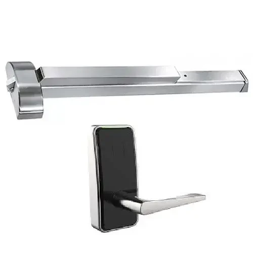 Dormakaba MP002ELNB17R1 Saffire LX-P RFID Panic Trim - Long Lever, RH/LHR, BLE, ELO, 9300 Series, 1-3/4" to 2" Doors, Satin Nickel/Black Facia
