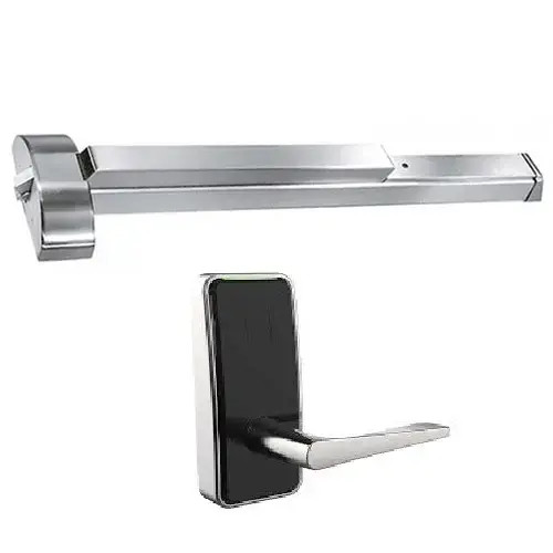 Dormakaba MP002ELNB17L1 Saffire LX-P RFID Panic Trim - Long Lever, LH/RHR, BLE, ELO, 9300 Series Rim Exit Device, 1-3/4" to 2" Doors, Satin Nickel with Black Facia
