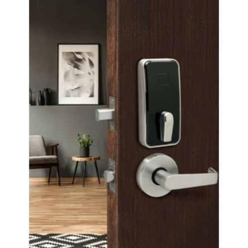 Dormakaba MN002ETNBTNB0100R Saffire LX-I RFID Interconnect Lockset; 3-Hour Fire Rated; Troy Lever; BLE; ELO; RH/LHR; 4" CTC; 2-3/4" SC Backset; T Strike; Satin Nickel/Black Facia Finish