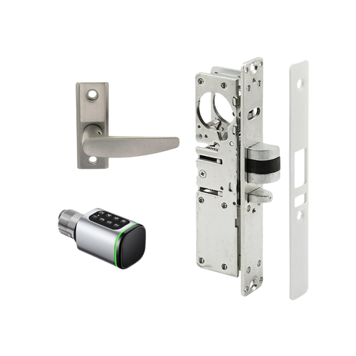 Smart WiFi Storefront Mortise Deadlatch Lock with Lever Handle Latch Kit in Aluminum