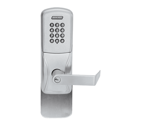 Schlage AD400993R70KPRHO626PRR AD-400 Networked Wireless Electronic Lock, Rim/Concealed Exit Trim, Classroom Function, Keypad, Rhodes Lever, With Schlage Standard Cylinder, Satin Chrome Finish