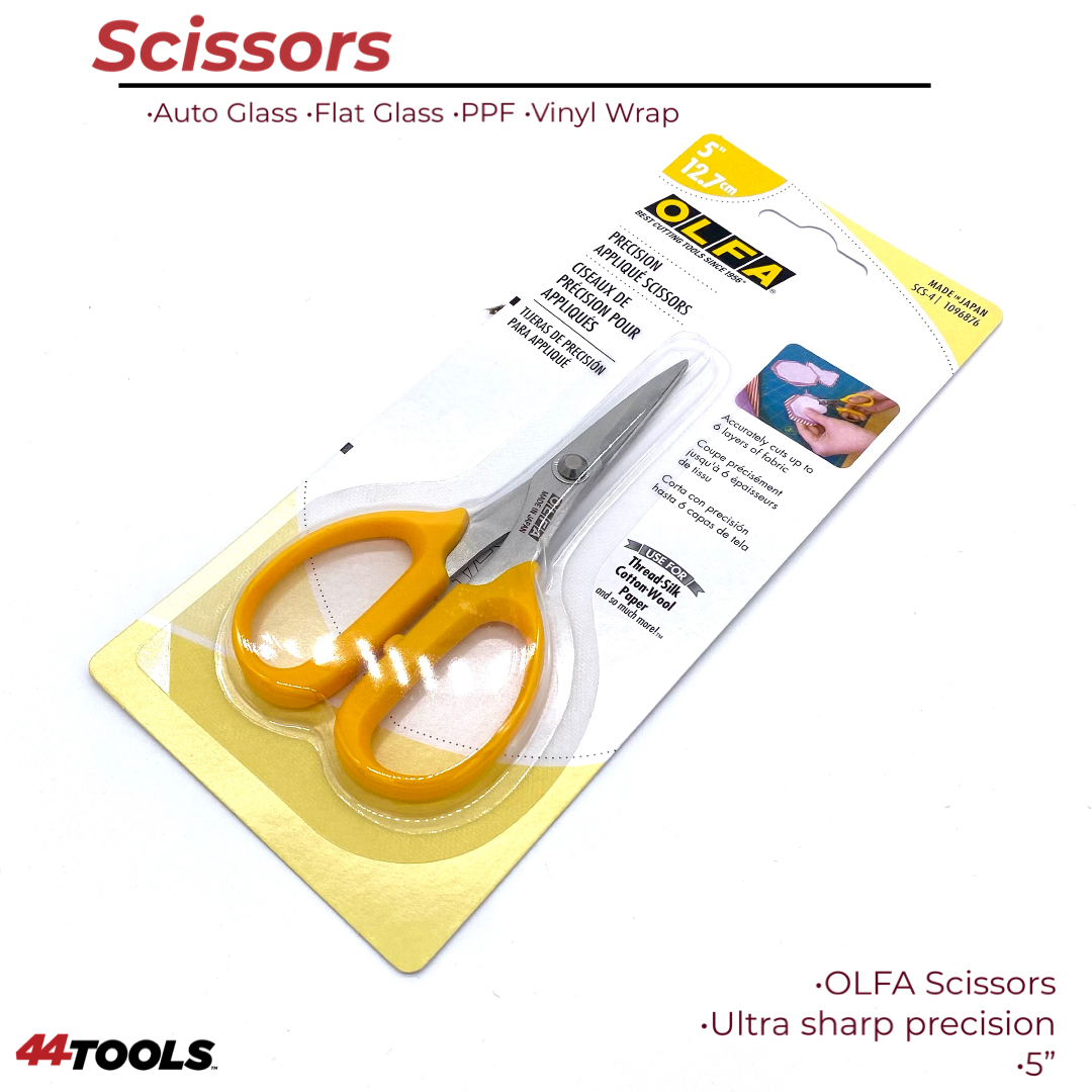 Olfa Scissors: 5 OAL, Stainless Steel Blades - Use w/ Aircraft Composites, Consumer & Industrial, Cutting Paper, Fabrics, Plastic & Rubber