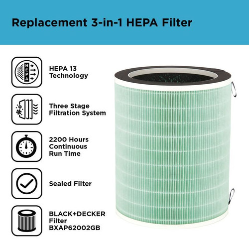 Black + Decker Air Purifier BXAP62002GB HEPA 13 Filter