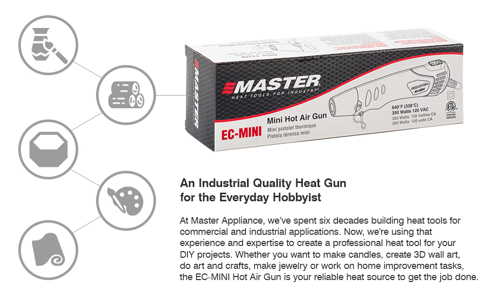 Master Appliance EC-Mini - Heat Gun w/Heat Shrink Tube, 640F, 9.9 CFM