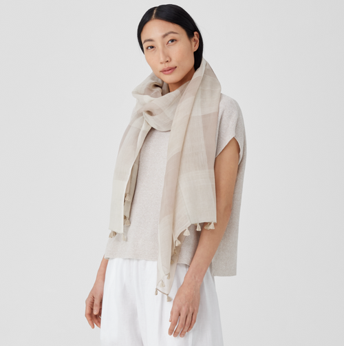 SHEER SILK COTTON GRID SCARF