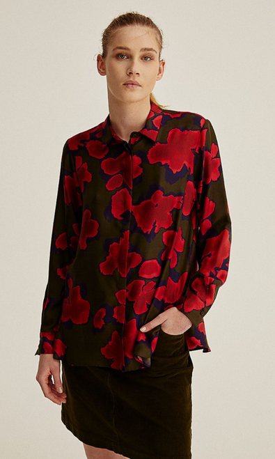 L/S ITALIAN SILK PRINTED FLORAL BLOUSE