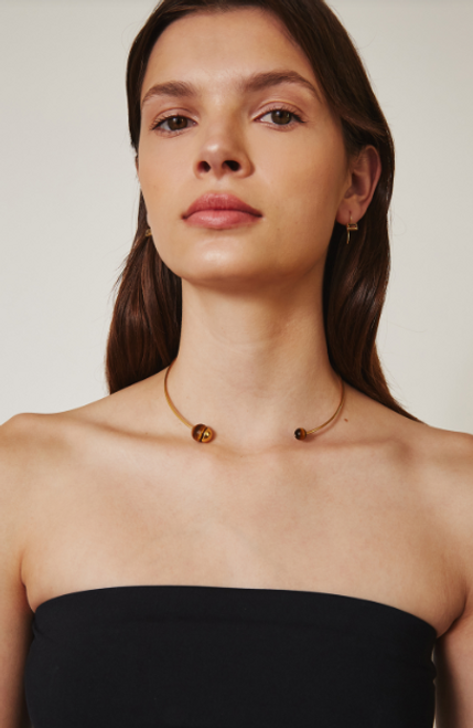 GOLD DIPPED PRECIOUS STONE OPEN CHOKER