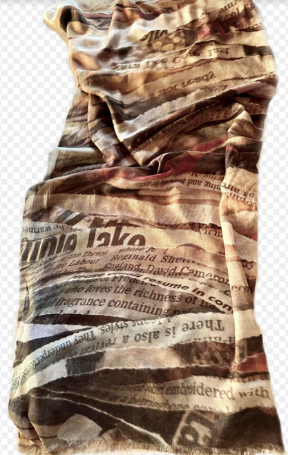 NEWSPRINT SCARF - BROWN/GRAY/RED/ORANGE