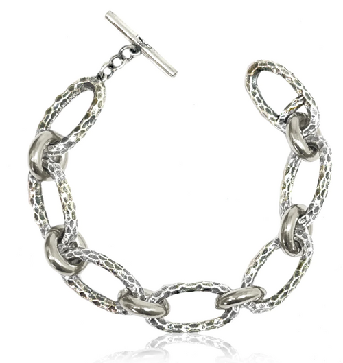 SILVER RAVELLE HAMMERED CHAIN BRACELET