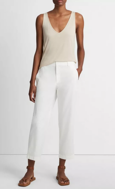 MID RISE WASHED COTTON CROP PANT