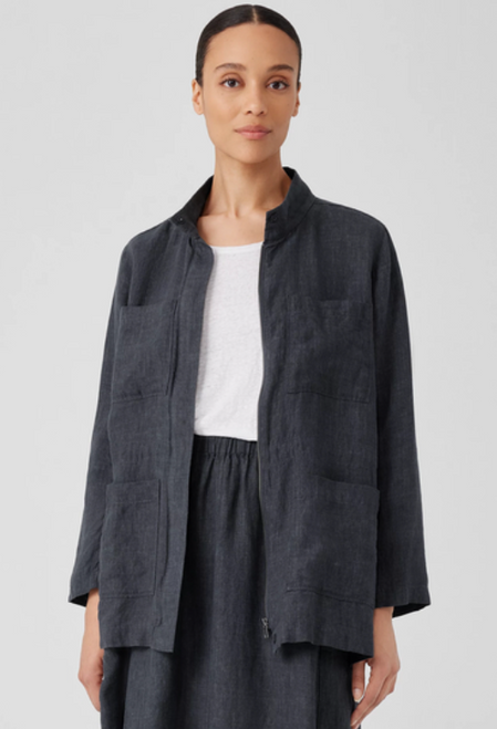 WASHED ORGANIC LINEN DELAVE STAND COLLAR JACKET