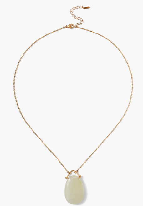 18K GOLD WITH OVAL STONE PENDANT NECKLACE