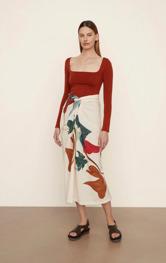 PAINTED ABSTRACT DRAPED KNOT SKIRT - The Boutique