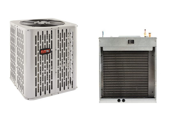 2 Ton 15 SEER, RunTru brand, by Trane (Sku# RT119) Straight Cool w/Electric Heater Split System Air Conditioner Condenser Model: A4AC4024A1000A Dimensions (HxWxD): 28.6"H x 25.6"W x 25.6"D Air Handler Model: GMU2APB24081S* Dimensions (HxWxD): 26" x 22" x 19" GM* Models come with factory installed heaters. Upflow Only Air Handler