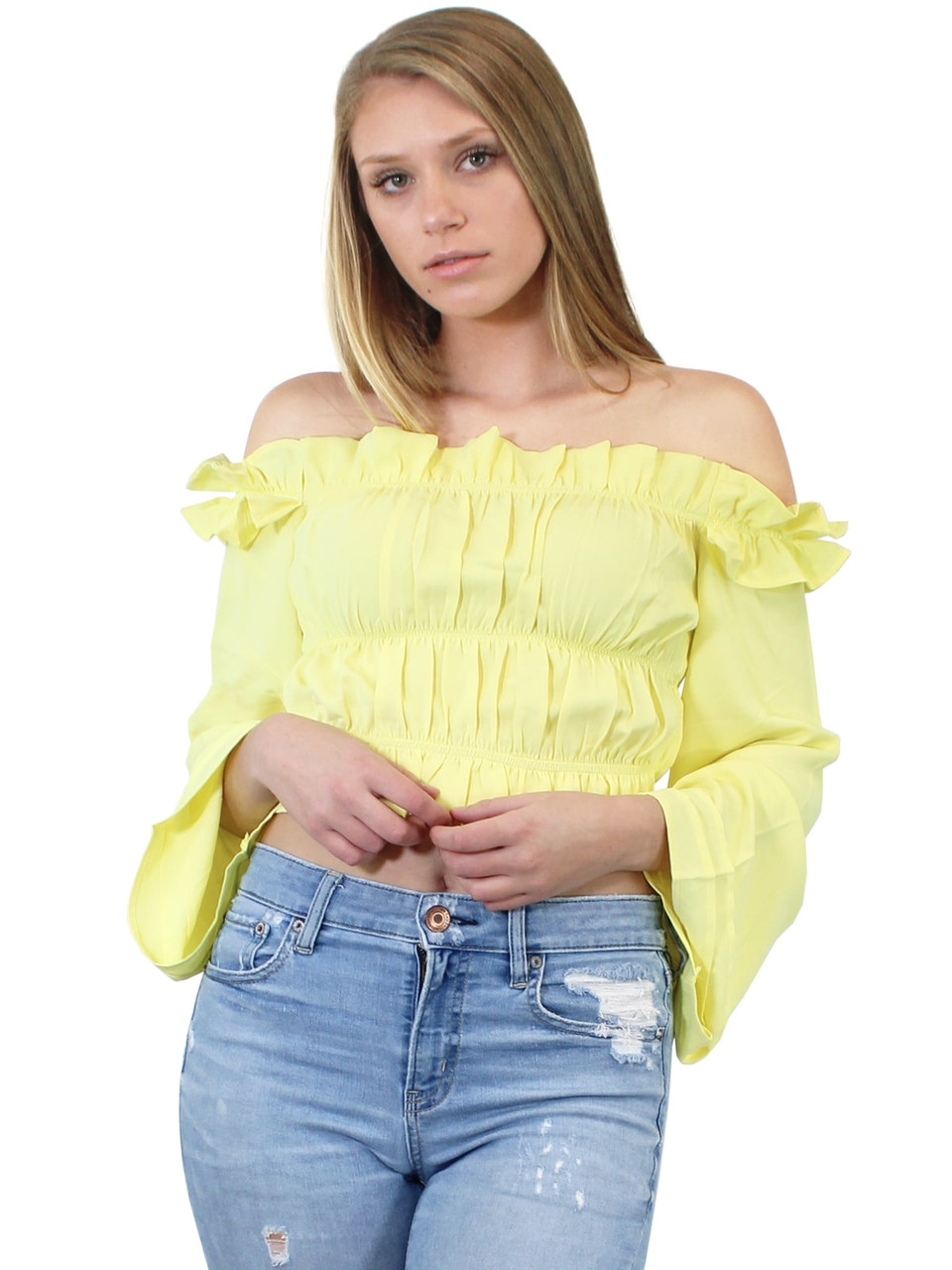 Off Shoulder Elastic Gathered Blouse