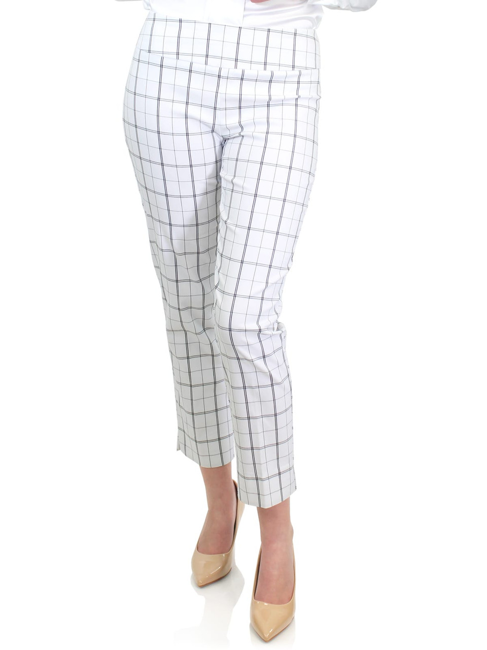 White Plaid Stretchable Pants