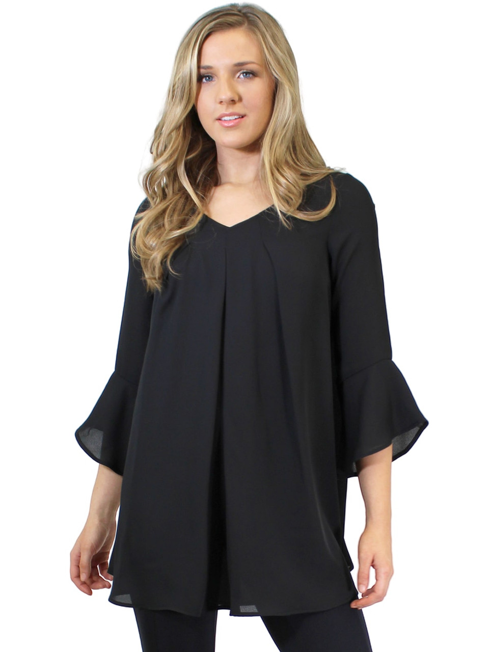 Pleated Front Ruffle Sleeve Blouse