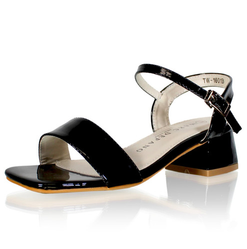 Black Single Strap Slingback Block Heels 