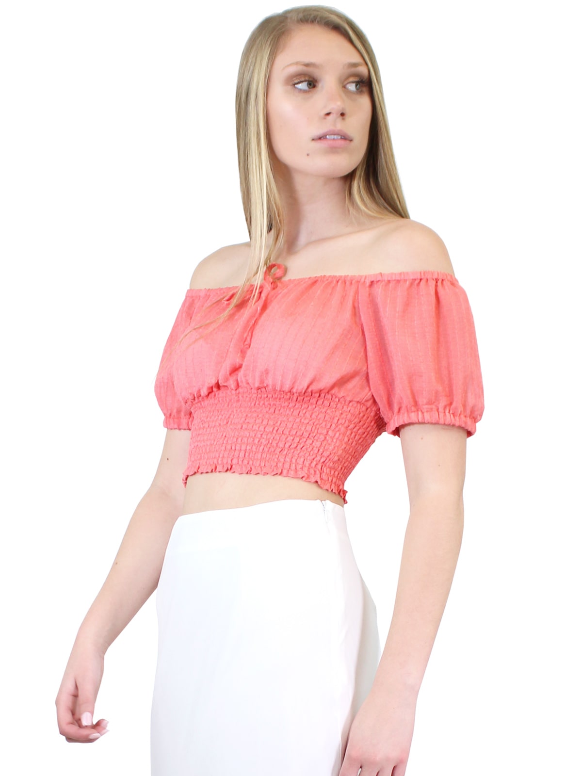 Puffy sleeve off shoulder cropped top
