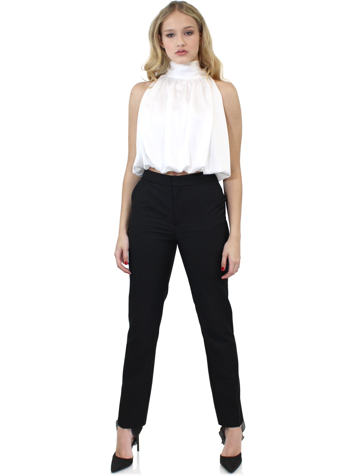 トップス meltthelady neck ribbon tops Neck Ribbon Detail Long Sleeve Cropped Top CD21 - Korean Women's