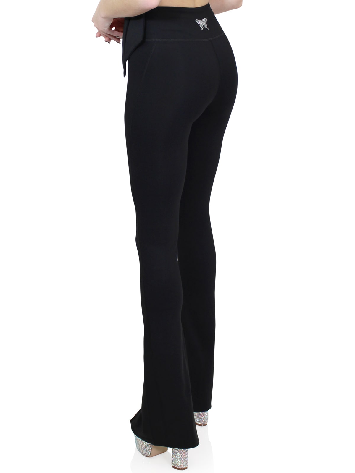 Bell Bottom Inseam Slit Smart Active Pants - Black