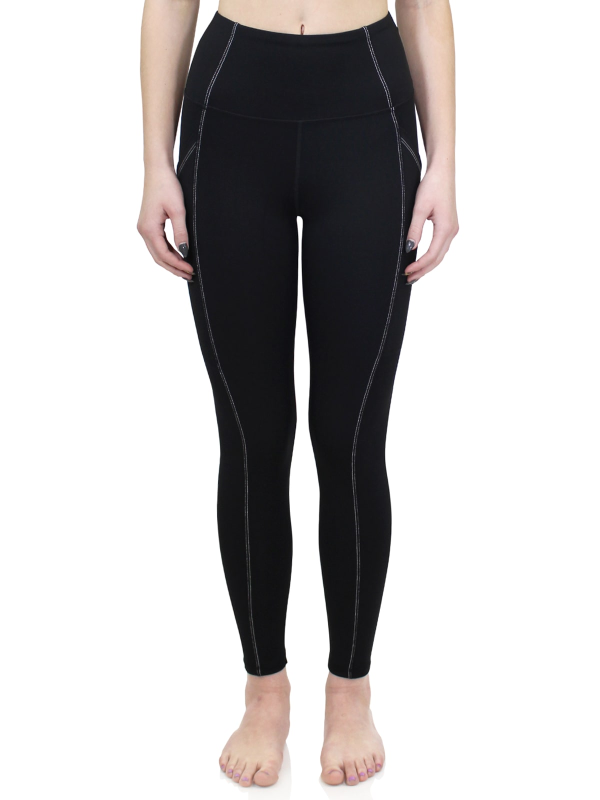 Contrasted Stitching Side Pocket Active Long Leggings