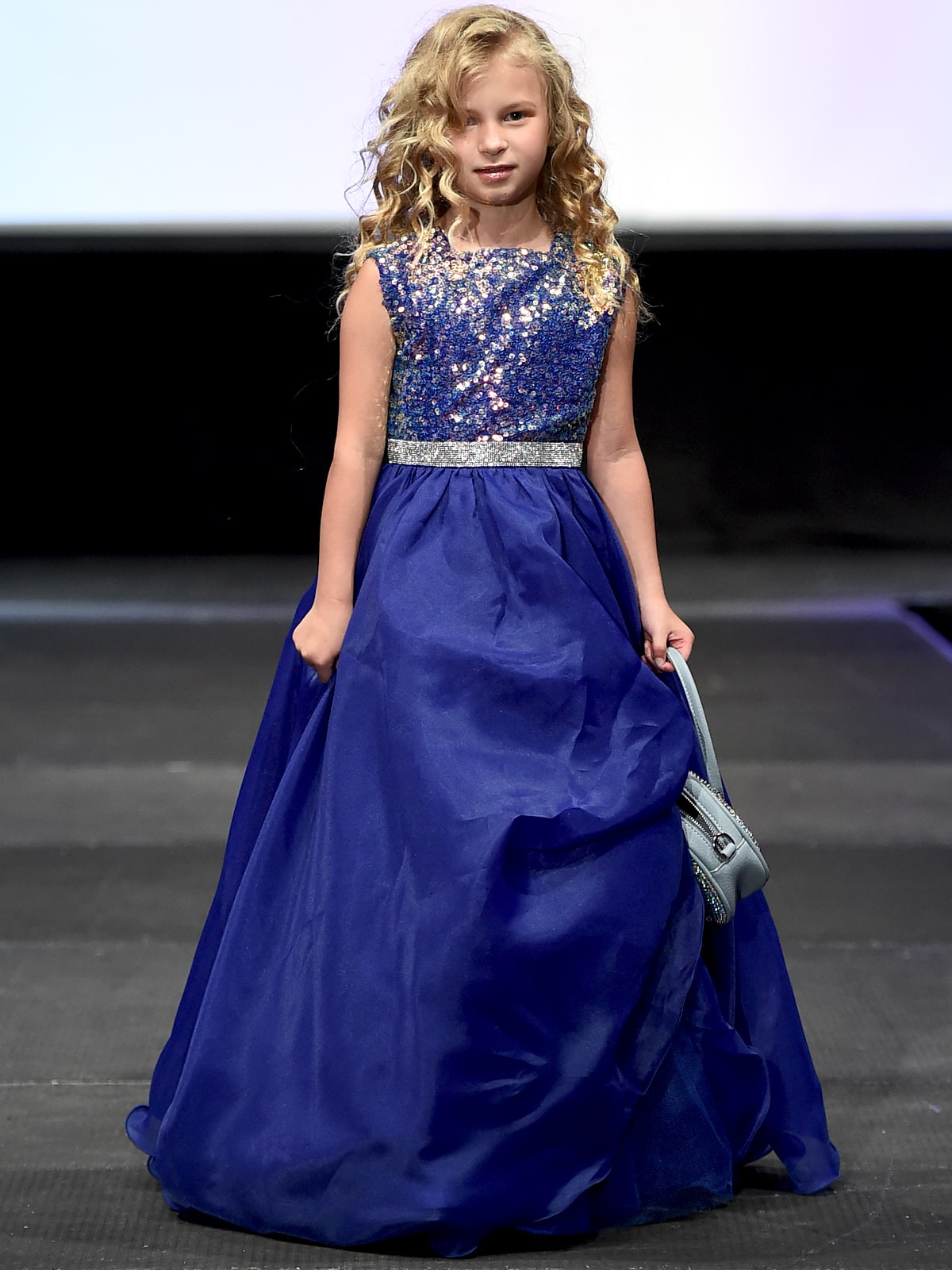 Iridescent sequin top beaded waistband evening ballgown